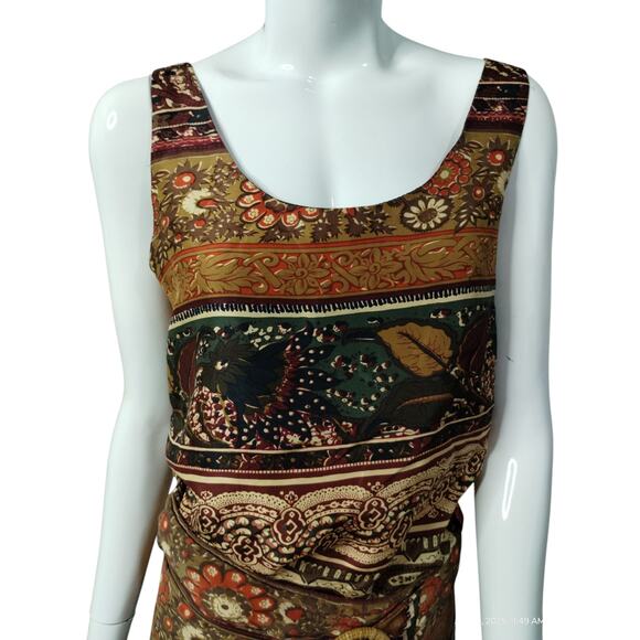 Vintage EXPRESS Champagne Inter 100% Silk Women's Hippie Bohemian Top & Skirt - Picture 8 of 11